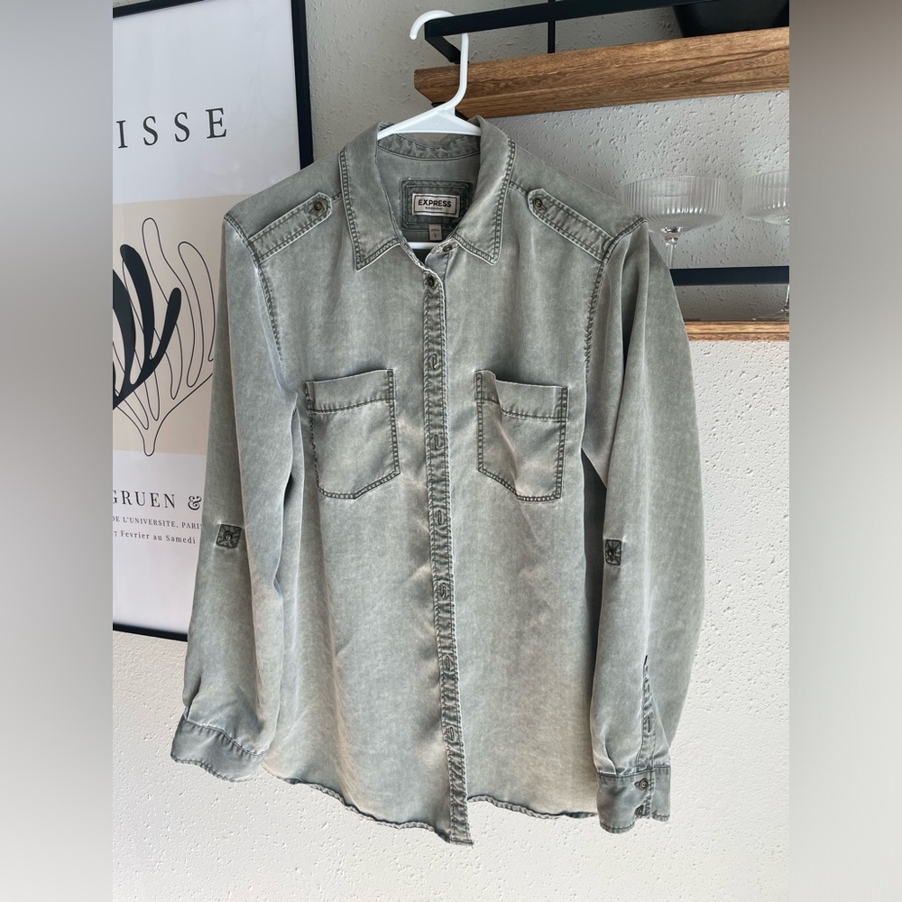 Express military sage green Button Down Shirt